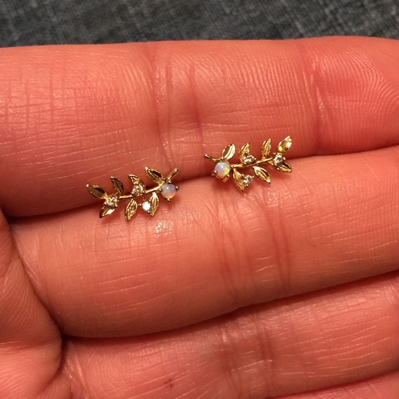 Dainty Anthropologie Gold Opal and Gem Earrings - Picture 2 of 4